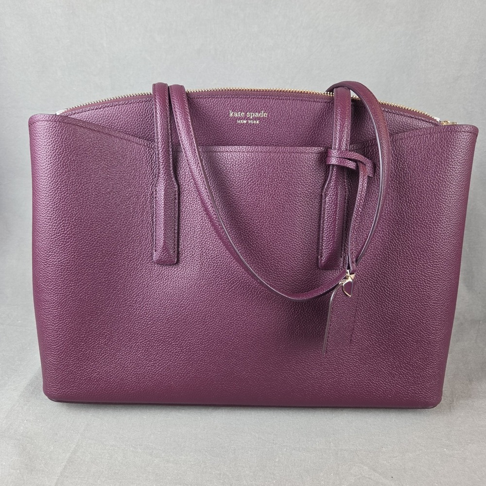 Kate Spade Margaux Large Leather Work Tote Deep Cherry Pebble Grain NWT